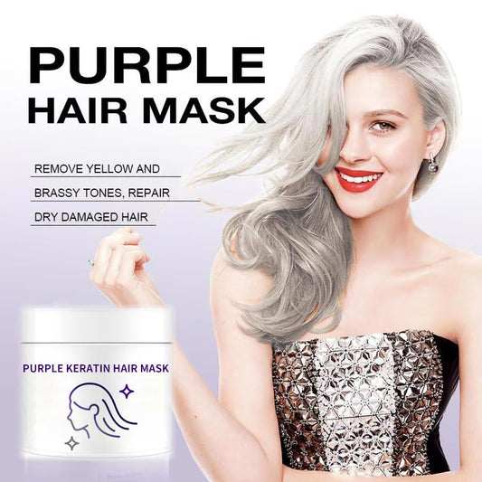 🔥Mască de păr cu keratină violetă – Fixează culoarea și neutralizează nuanțele galbene și arămii
