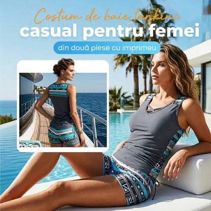 🏖️👙Costum de baie din două piese, tip tankini, pentru femei, cu imprimeu😍