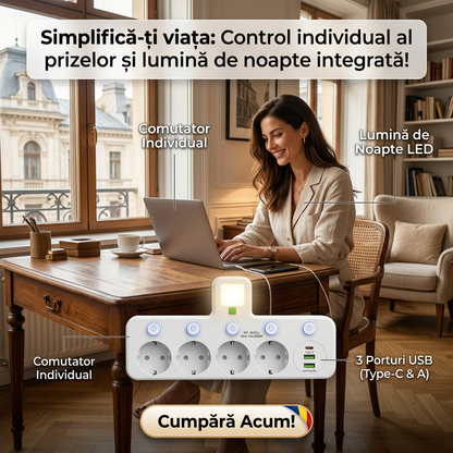 🔌 Priză inteligentă cu port USB — conformă cu standardele UE 📱🛡️