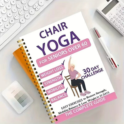 📓Jurnal de fitness acasă💞Caiet cu spirală pentru programul de yoga pe scaun de 30 de zile pentru slăbit și ghid pas cu pas pentru exerciții