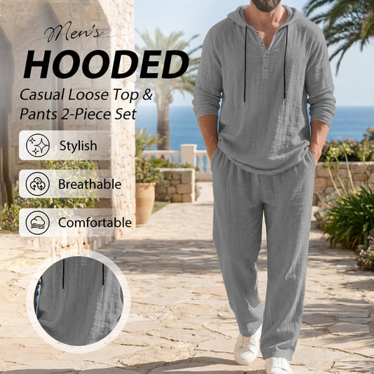 Set casual pentru bărbați – Hanorac și pantaloni din in, perfect pentru uzul zilnic 🏠