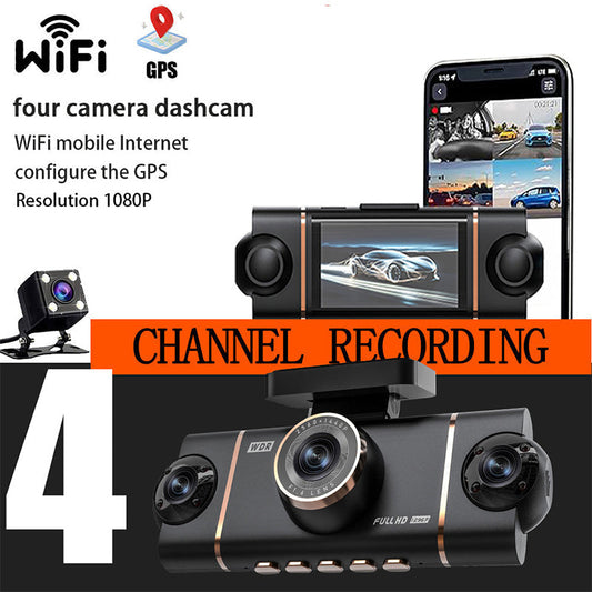 Cameră video HD pentru bord cu 4 canale, cu înregistrări din față, din interior și din spate