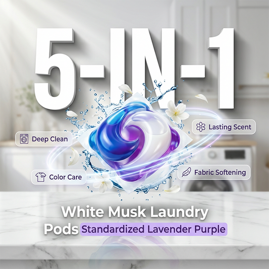 🌸🧺 Capsule de detergent 5-în-1 cu mosc alb – îndepărtează petele și protejează fibrele ✨💧 80 de bucăți, prospețime de lungă durată, ideale pentru uz casnic și călătorii.