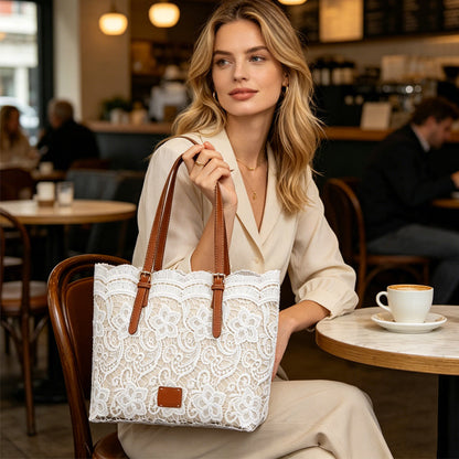 👛 Geantă elegantă din dantelă, de dimensiuni mari – design stilat, confecționată solid și ideală pentru cumpărături, plajă și viața de zi cu zi 🏖️
