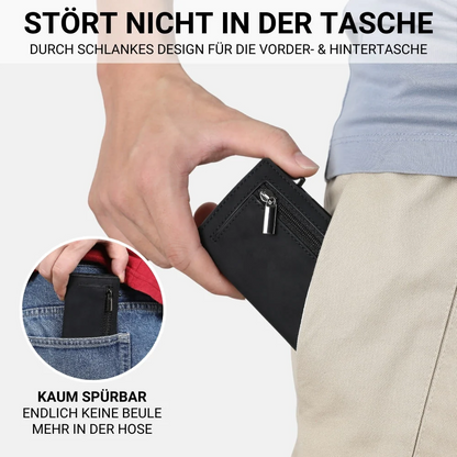 💳Portofel subțire cu protecție RFID – Compartiment pentru carduri cu deschidere rapidă și compartiment pentru monede – Design compact – Piele sintetică de înaltă calitate și aluminiu