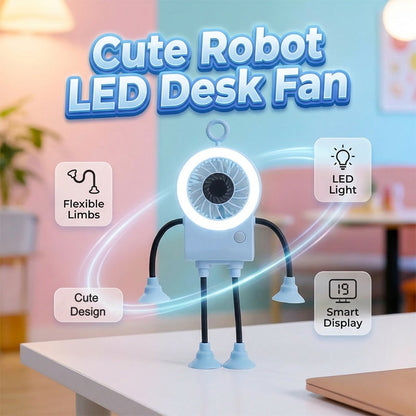 🤖 40% REDUCERE! 💨 Ventilator de birou robotizat flexibil cu lumină LED – brațe flexibile, afișaj digital și încărcare prin port Type-C – un companion drăguț pentru răcorire 🔋