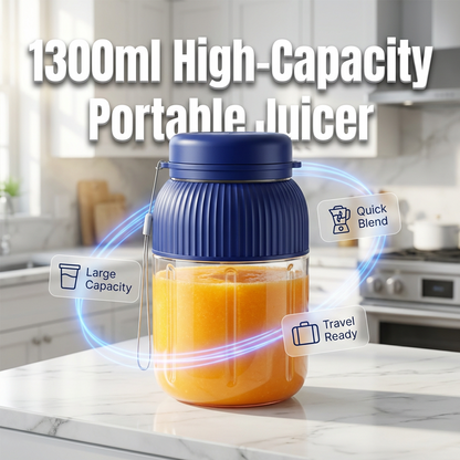 🍓🥤 Blender portabil de 1300 ml – cu două capace și pai, reîncărcabil prin USB, puternic și compact. Suc proaspăt oriunde! 🌎✨