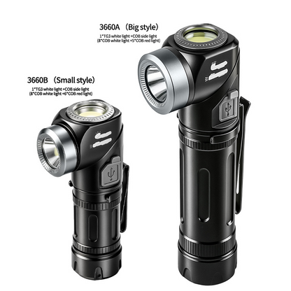 🔥 Rotește, îndreaptă, luminează! Lanternă frontală și lanternă LED rotativă la 90° – ideală pentru reparații, drumeții și situații de urgență 🛠️🏕️