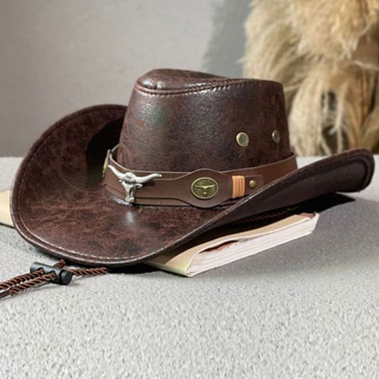 Pălărie de cowboy vintage cu boruri largi și curea