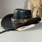 Pălărie de cowboy vintage cu boruri largi și curea