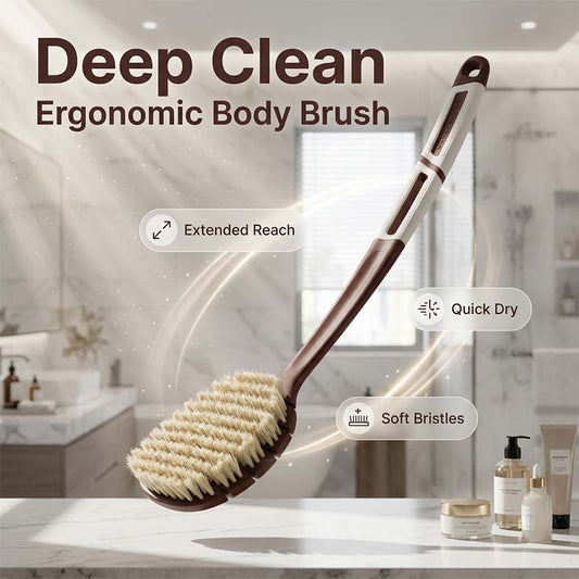 Perie ergonomică pentru corp, cu mâner lung