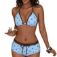 👙Set de bikini cu bretele în stil halter cu buline – stil retro, material elastic, slip tip boxeri 🌊