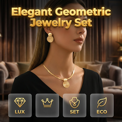 ✨ 50% REDUCERE ACUM! 💎 Set modern de bijuterii cu motive geometrice – placat cu aur, lanț plat tip șarpe, ușor, și cercei asortați – chic și elegant pentru evenimentele de seară 🎁