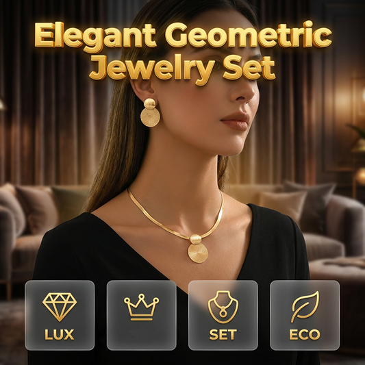 ✨ 50% REDUCERE ACUM! 💎 Set modern de bijuterii cu motive geometrice – placat cu aur, lanț plat tip șarpe, ușor, și cercei asortați – chic și elegant pentru evenimentele de seară 🎁