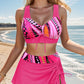 🏖️👙 Costum de baie din trei piese pentru femei, cu imprimeu  🌺💕