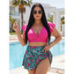 👙👗Costum de baie pentru femei, două piese, cu imprimeu tropical și fustă🌊⭐