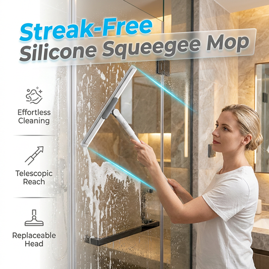 🧹 50% REDUCERE ACUM! ⏰ Mop portabil din silicon cu cap rotativ – Nu lasă urme și se clătește ușor – Perfect pentru geamuri, oglinzi sau podele – ușor și pliabil pentru depozitare 💧