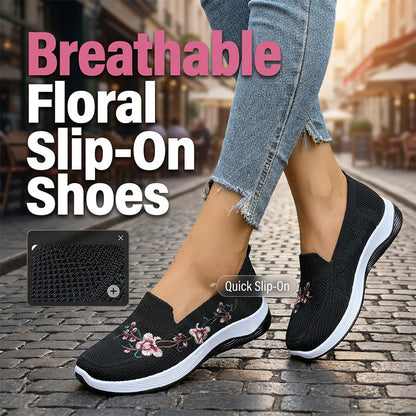 👟☁️Pantofi slip-on din plasă cu broderie florală pentru femei🛍️