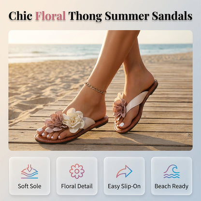 👡 🌸Sandale plate cu flori pentru femei, casual, pentru plajă, șlapi cu degetar☀️