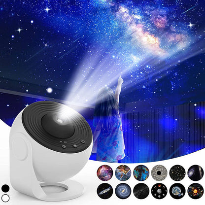 Lampă-proiector cu motiv de galaxie, care creează o atmosferă romantică în dormitor