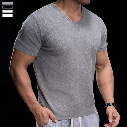 💥+40 lei pentru încă un articol!🔥 Tricou Bărbați Knit V-Neck – Respirabil, Retro & Stilat, de la Sală până pe Stradă 💪