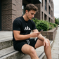 👕 OFERTĂ LIMITATĂ -50%! ✨ Set de tricou cu mâneci scurte și pantaloni scurți cu șnur pentru bărbați – imprimeu geometric, respirabil, versatil 🔥