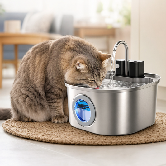 🐱 Fântână de apă din oțel inoxidabil de 3,2 L pentru pisici și câini – fără cablu, reîncărcabilă și cu filtru, silențioasă și igienică 💧