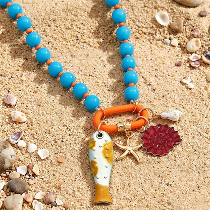 📢📢50% REDUCERE !! ⏰Colier cu mărgele în stil boho-coastal, în culori vii