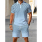 👕 REDUCERE DE 50% PENTRU O PERIOADĂ LIMITATĂ! ✨ Set pentru bărbați format din tricou cu guler și imprimeu geometric și pantaloni scurți 🔷