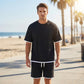 🎉 OFERTĂ LIMITATĂ: 50% REDUCERE! 👕 Set de tricou și pantaloni scurți din tricot tip „waffle” pentru bărbați – țesătură cu efect răcoritor și croială lejeră 💙