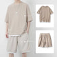 🎉 OFERTĂ LIMITATĂ: 50% REDUCERE! 👕 Set de tricou și pantaloni scurți din tricot tip „waffle” pentru bărbați – țesătură cu efect răcoritor și croială lejeră 💙