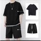 🎉 OFERTĂ LIMITATĂ: 50% REDUCERE! 👕 Set de tricou și pantaloni scurți din tricot tip „waffle” pentru bărbați – țesătură cu efect răcoritor și croială lejeră 💙