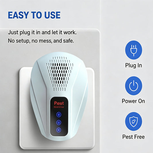 Dispozitiv ultrasonic silențios de alungare a șoarecilor, cu acoperire de 360°