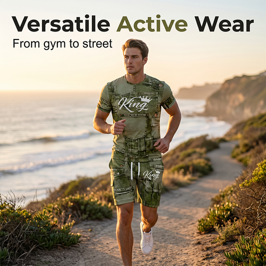 👕 Set pentru bărbați compus din tricou cu aspect de blugi și pantaloni scurți | Ținută de vară ușoară și respirabilă ☀️