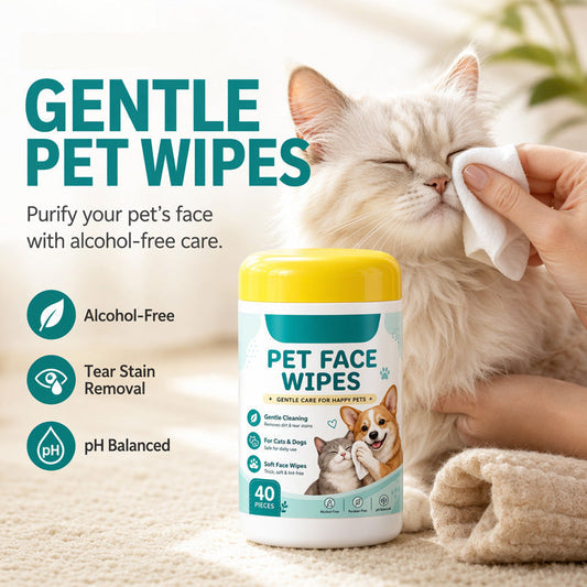 🐱🐶 ACUM 50% REDUCERE! ✨🐱🐶 Șervețele umede fără alcool pentru îndepărtarea petelor din jurul ochilor la pisici și câini | 40 de bucăți pe cutie