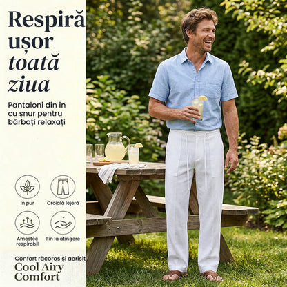 Pantaloni casual pentru bărbați, cu talie elastică și ușoară